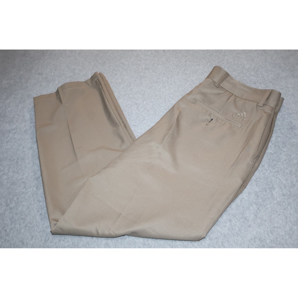 Adidas Golf Pants Mens 34x33 Tan Climalite Flat Front Performance Polyester **